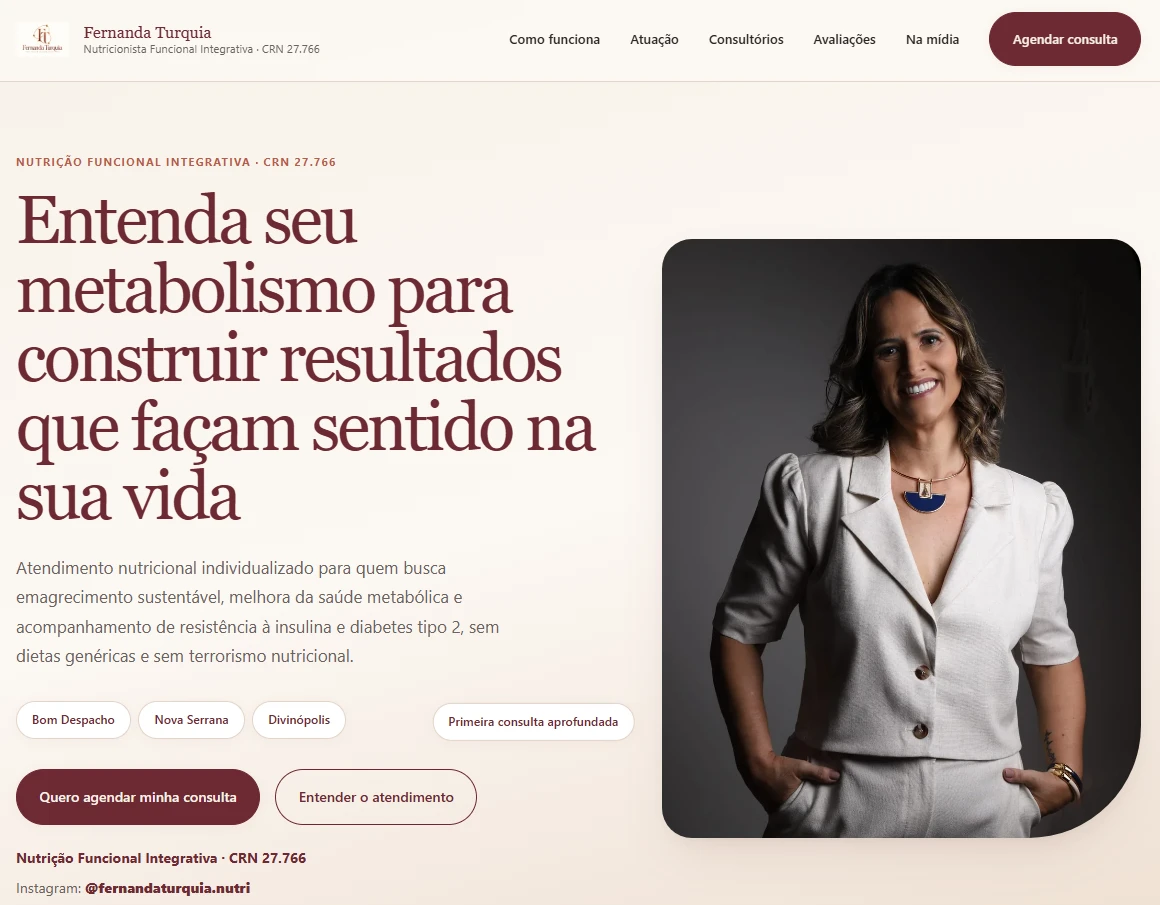 Captura do site de Fernanda Turquia, nutricionista funcional integrativa