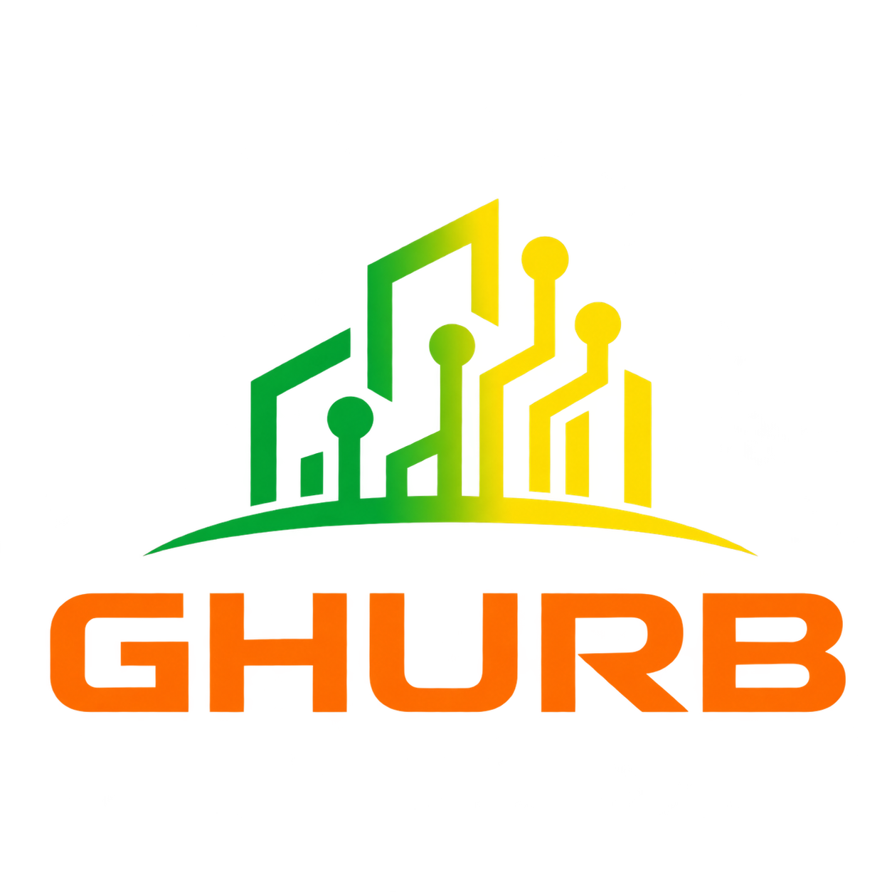 Logomarca GHURB com silhueta de prédios integrada a nós de circuito