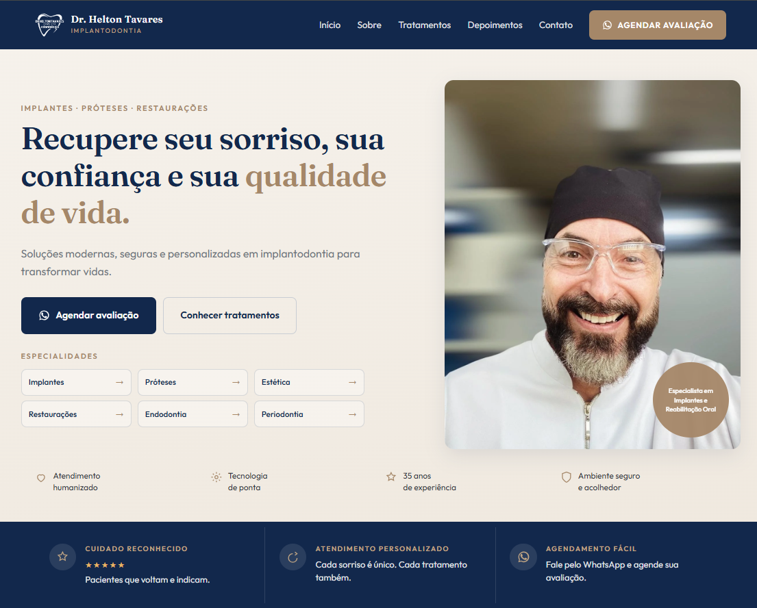 Captura do site de Dr. Helton Tavares, odontologia e implantodontia